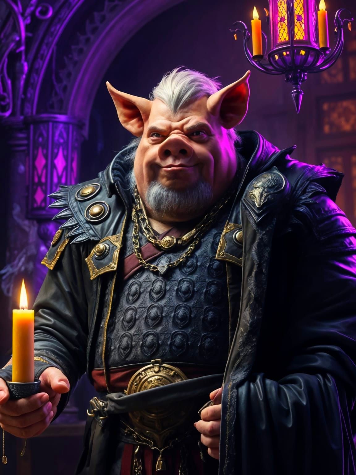 Pig-Headed Man Worshipping a Blonde Mistress