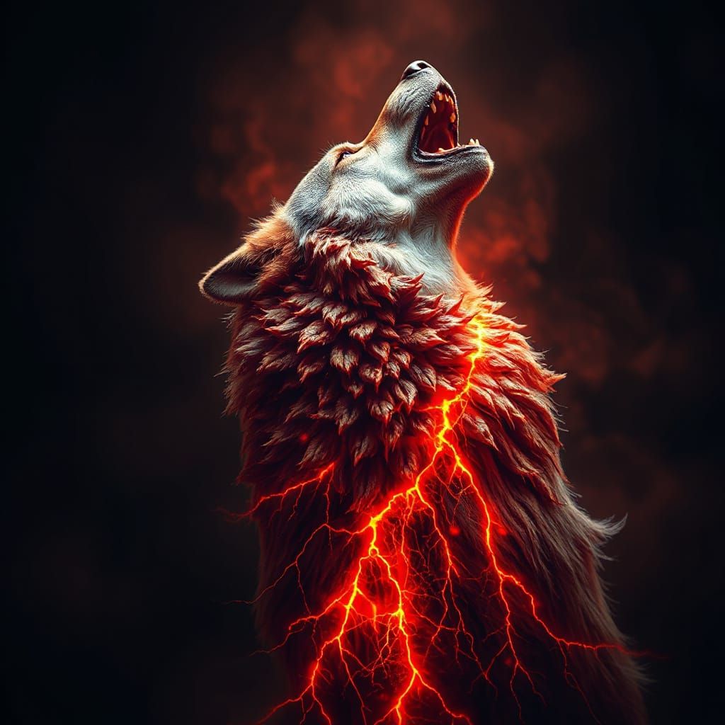 Lava Wolf Howling in Baroque Lighting