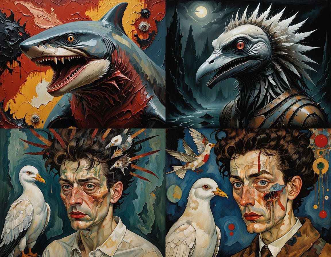 Surrealistic Hybrid Bird in Egon Schiele Oil Painting Style