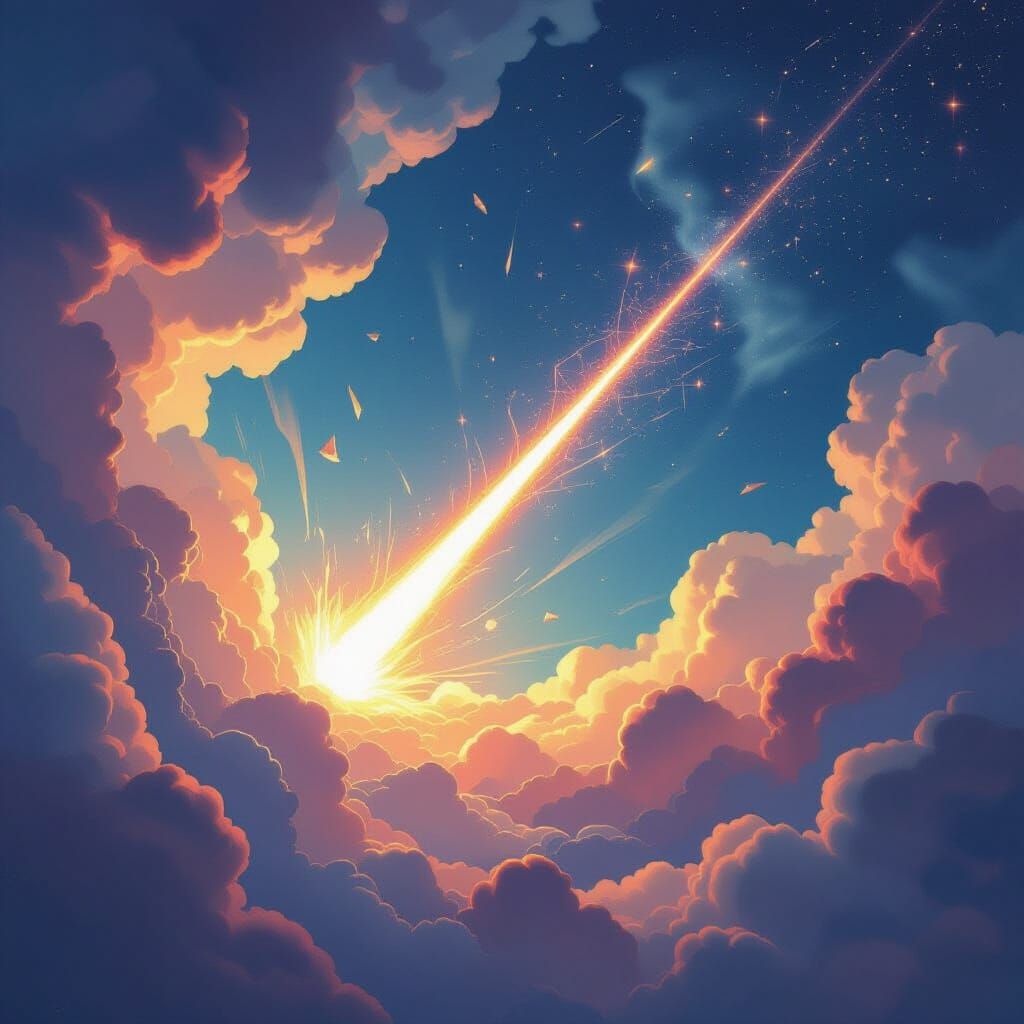 Geometric Sky Art: Meteor Crashes Through Abstract Design