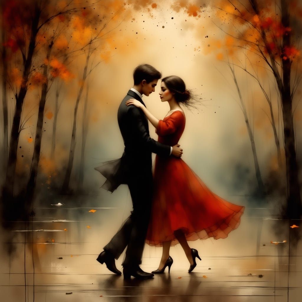 Intense Tango Dancers in a Golden Dance Hall