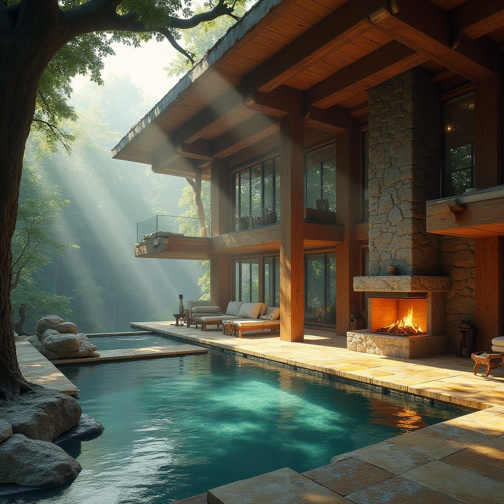 Surreal Wooden Cabin in Lush Forest with Indoor Pool