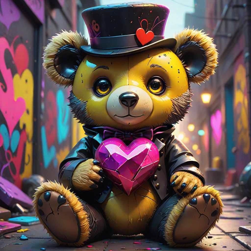 Gothic Teddy Bear in Yellow and Black Patchwork