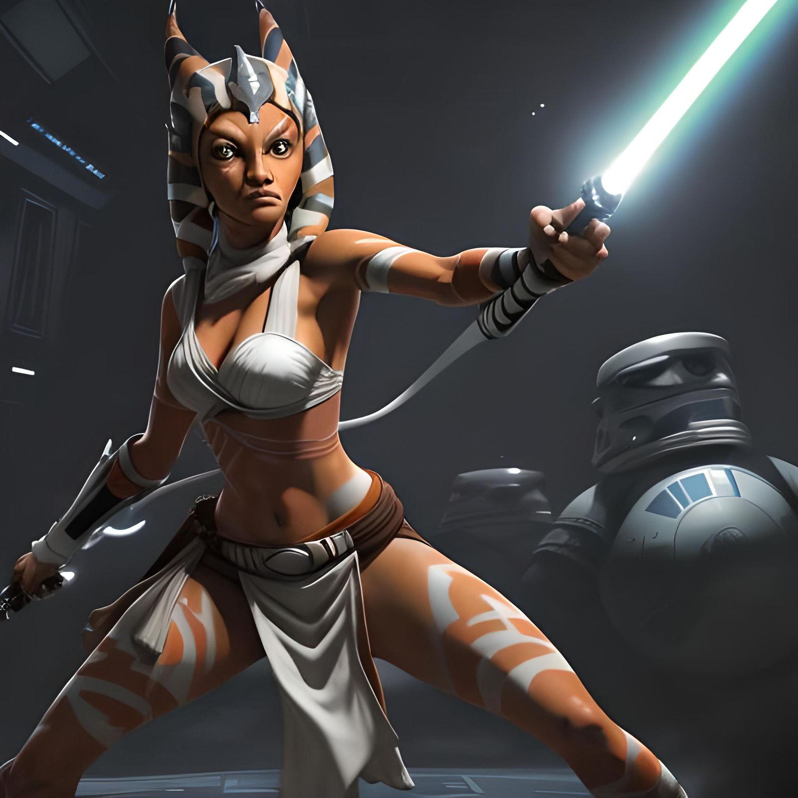 (Ahsoka Tano) wearing a teasing skimpy revealing Sarong, wit...
