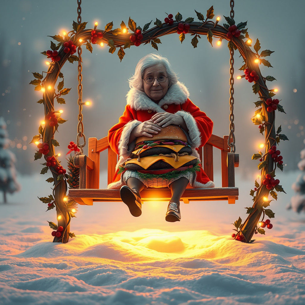 Festive Swing with Giant Hamburger, Fantasy Concept Art