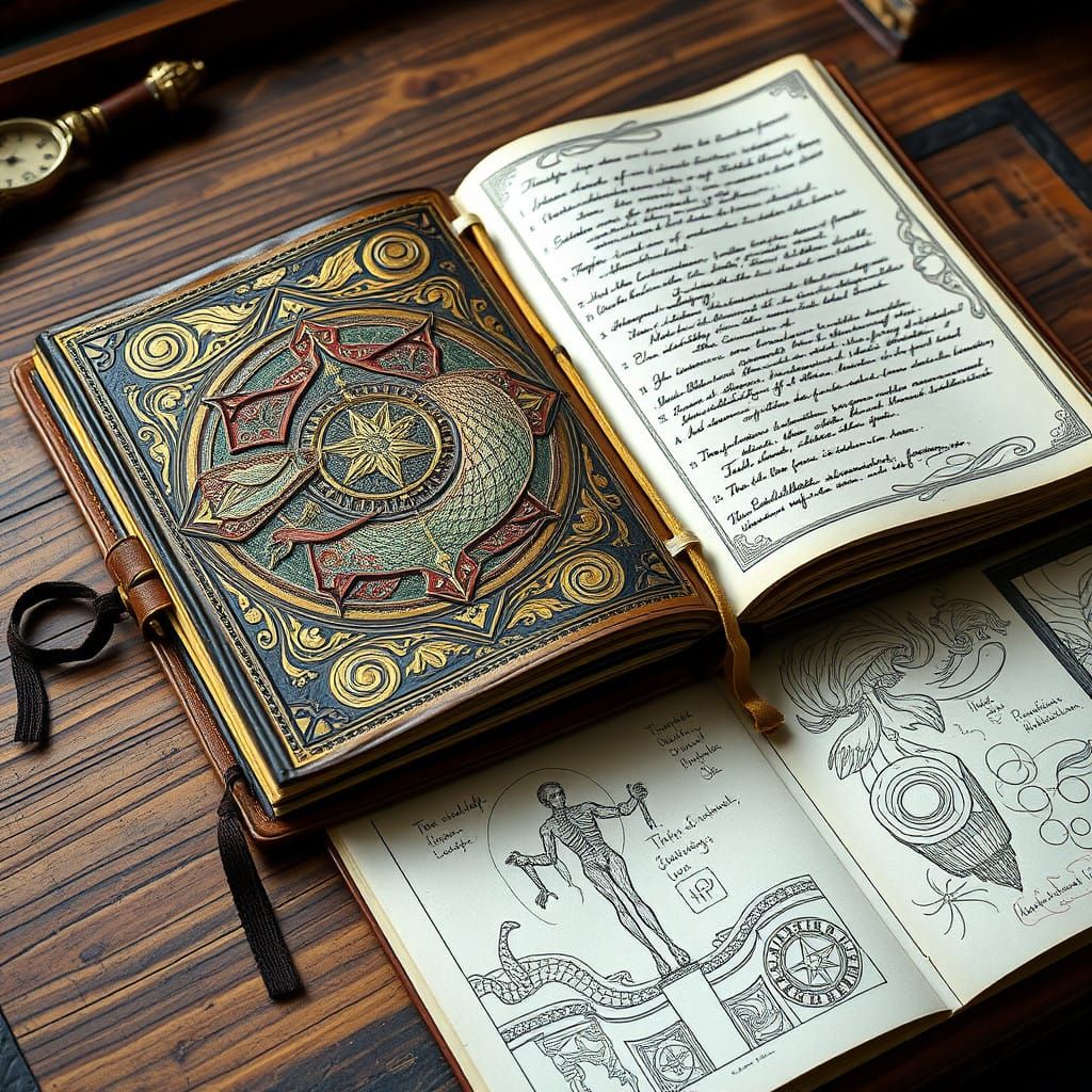 Golden Renaissance Notebook with Intricate Leather Binding