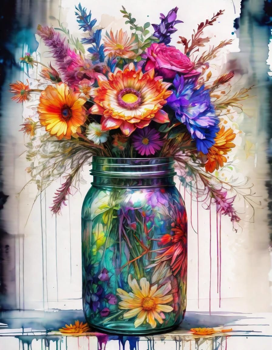 Extravagant Floral Bouquet in Watercolor Style