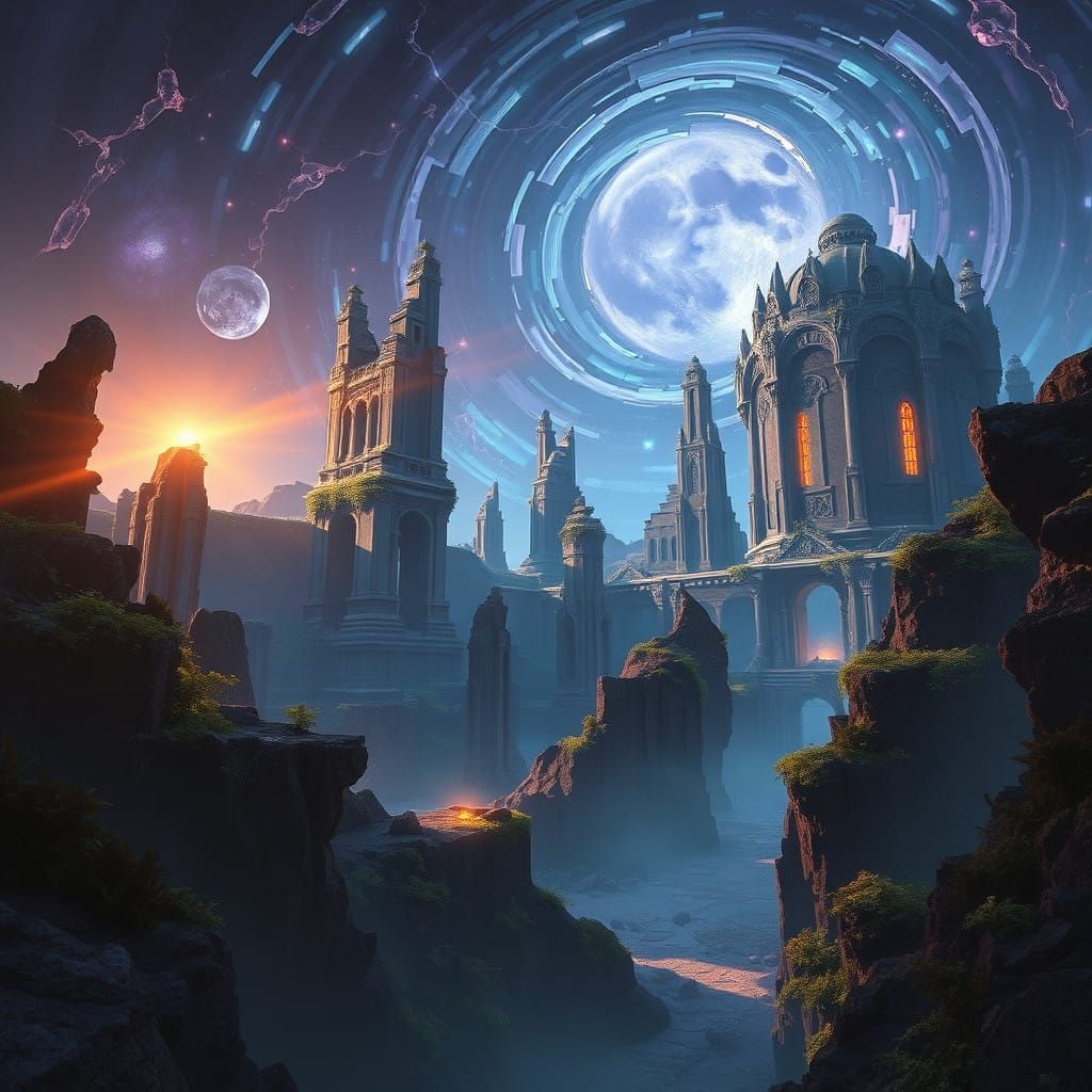 Ancient Cityscape in Dreamlike Vortex