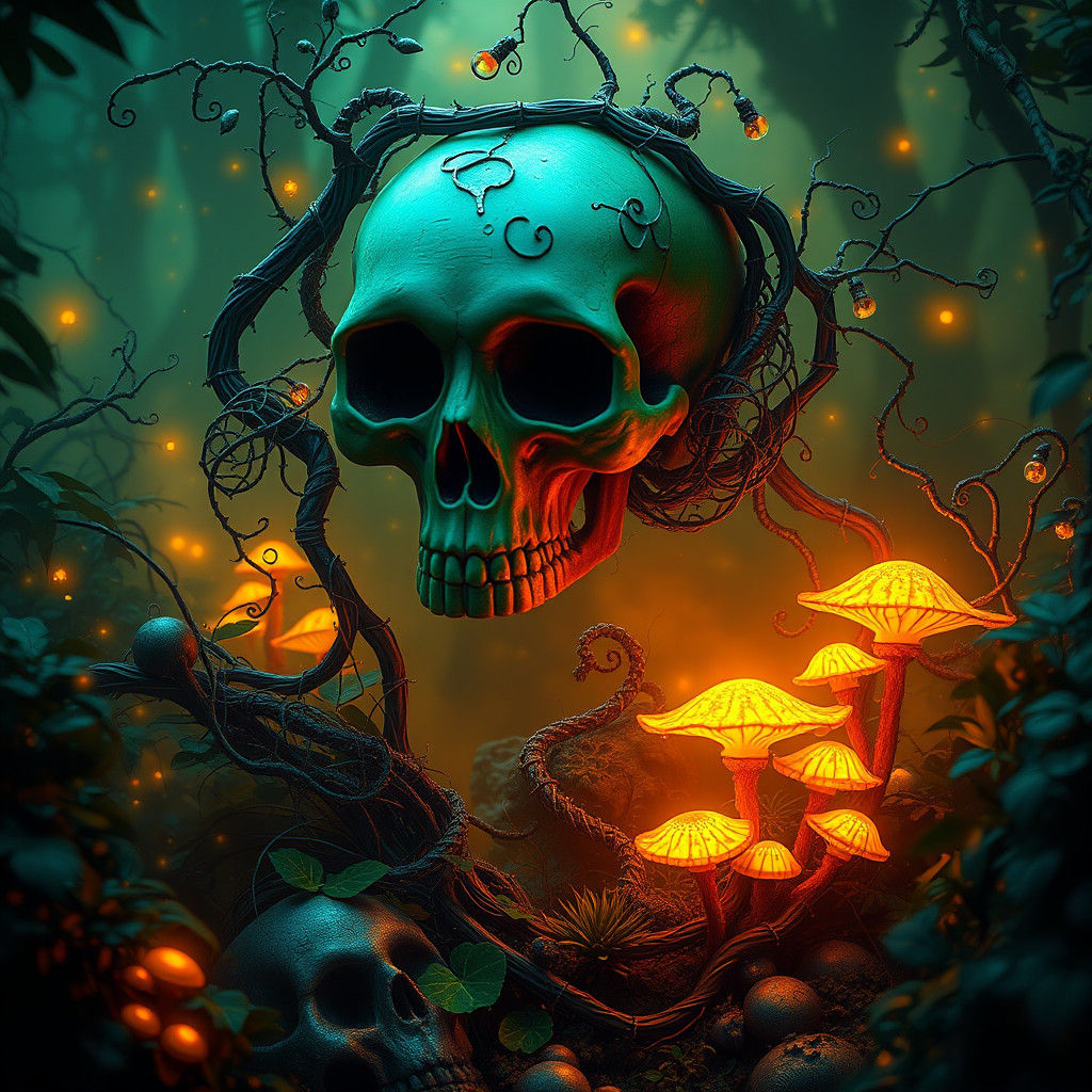 Eerie Skulls in a Mystical Garden