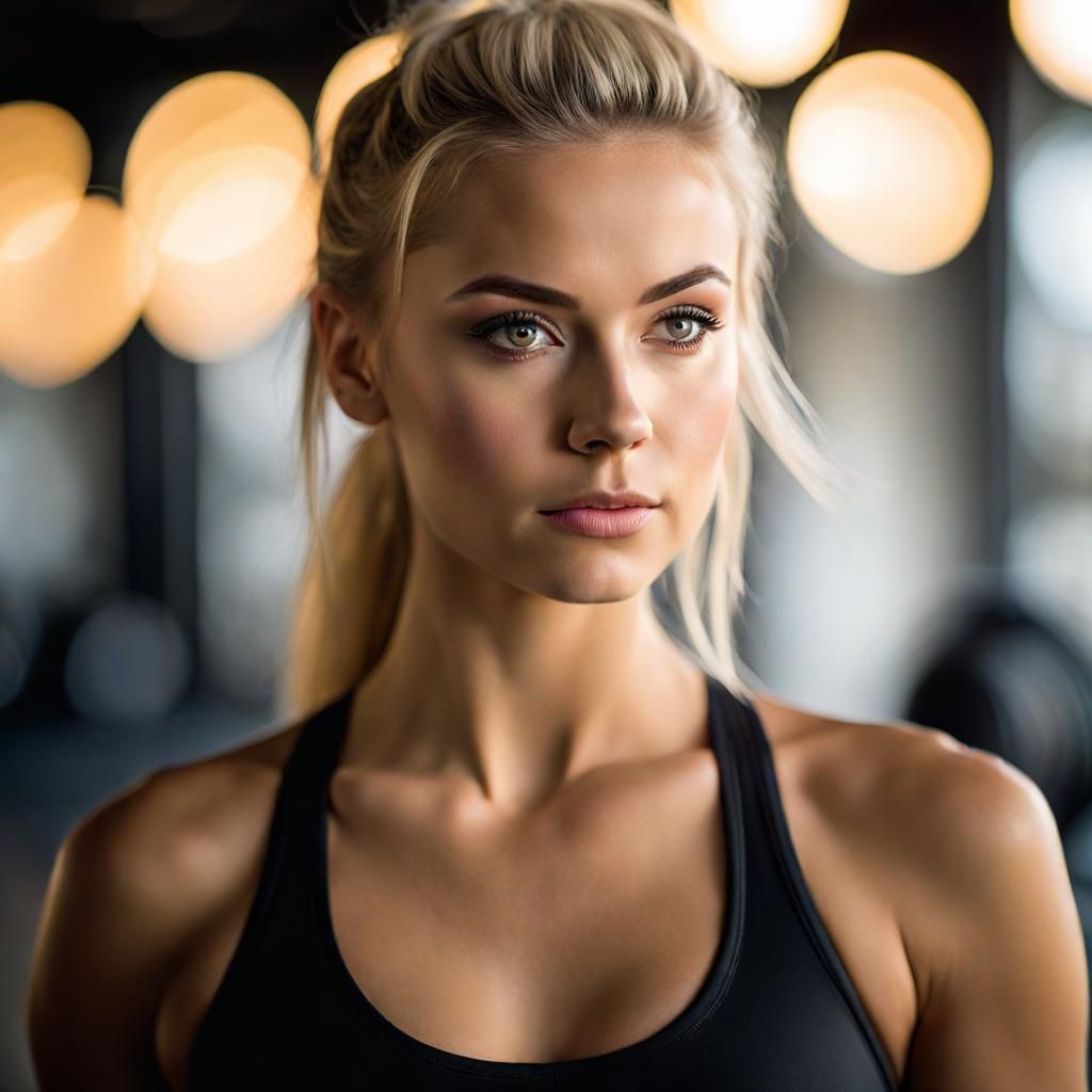 Hyperrealistic Portrait of Blonde Woman in Sportswear