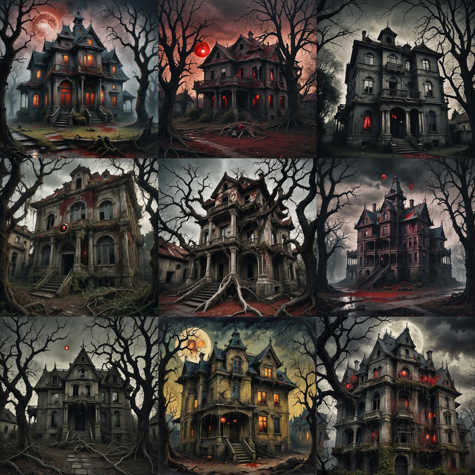 Creepy Haunted House with Eyeball in Doré Style