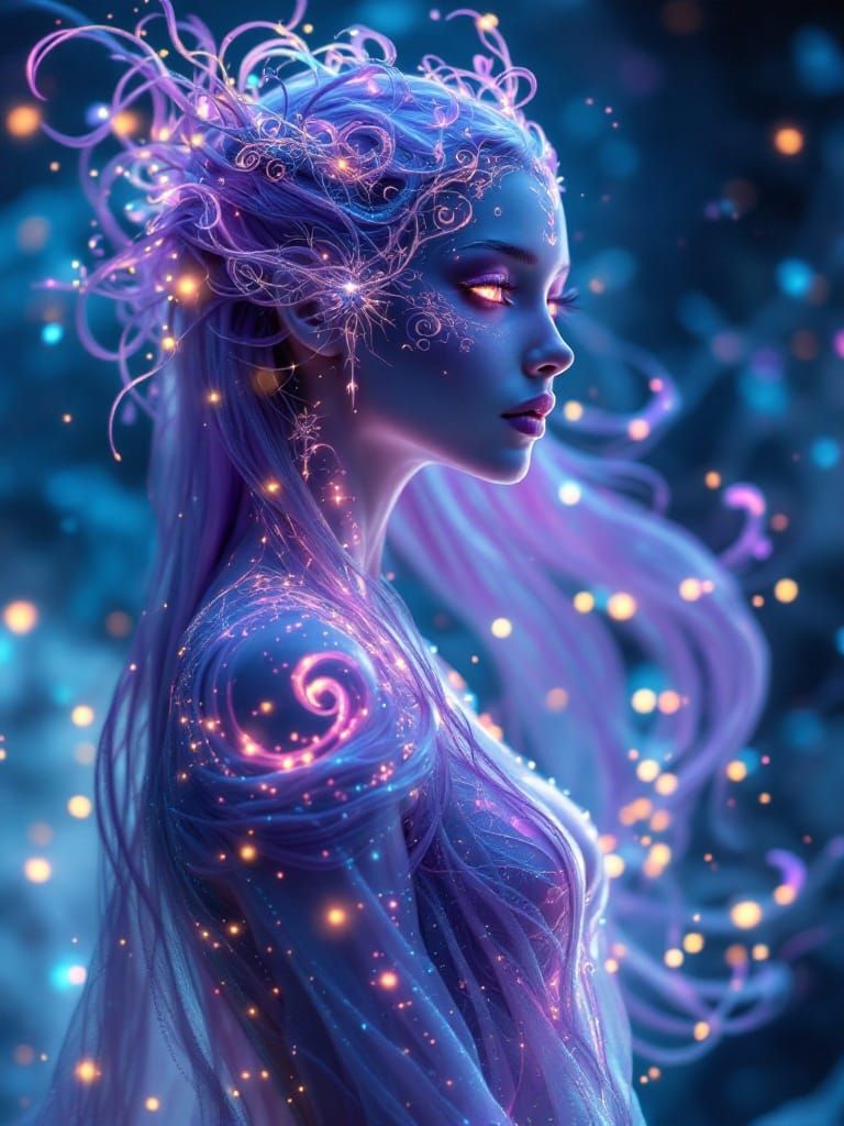 Majestic Ethereal Being with Bioluminescent Patterns