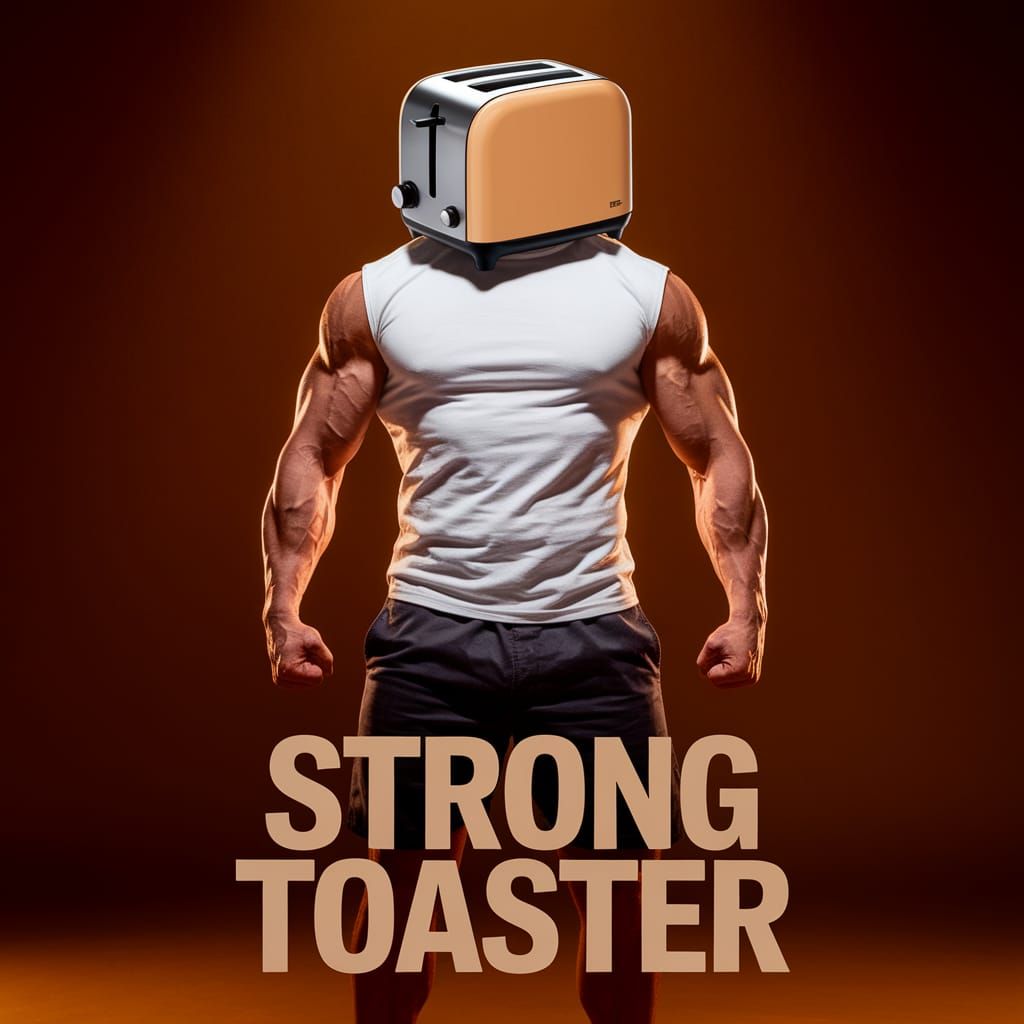 Muscular Toaster Man in Bold, Brown Background