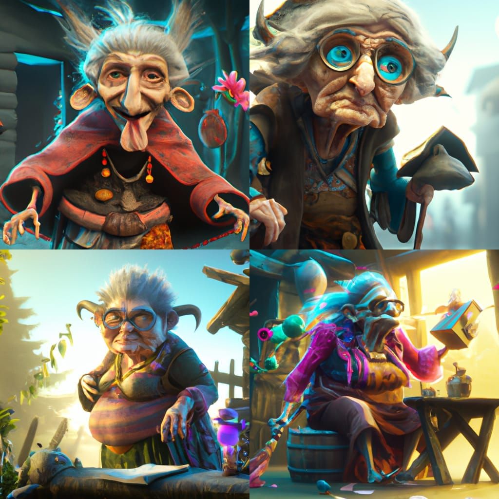 Fantastical Crazy Grandma in Detailed Matte Painting