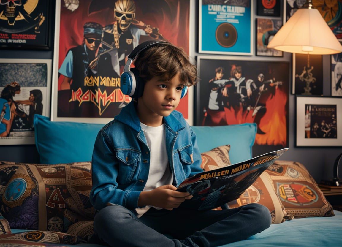 Boy Listening to Music in an 80s Room