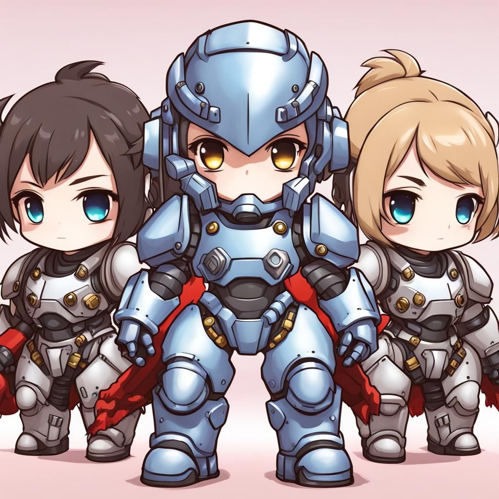 Chibi Anime Style Power Armor Illustration