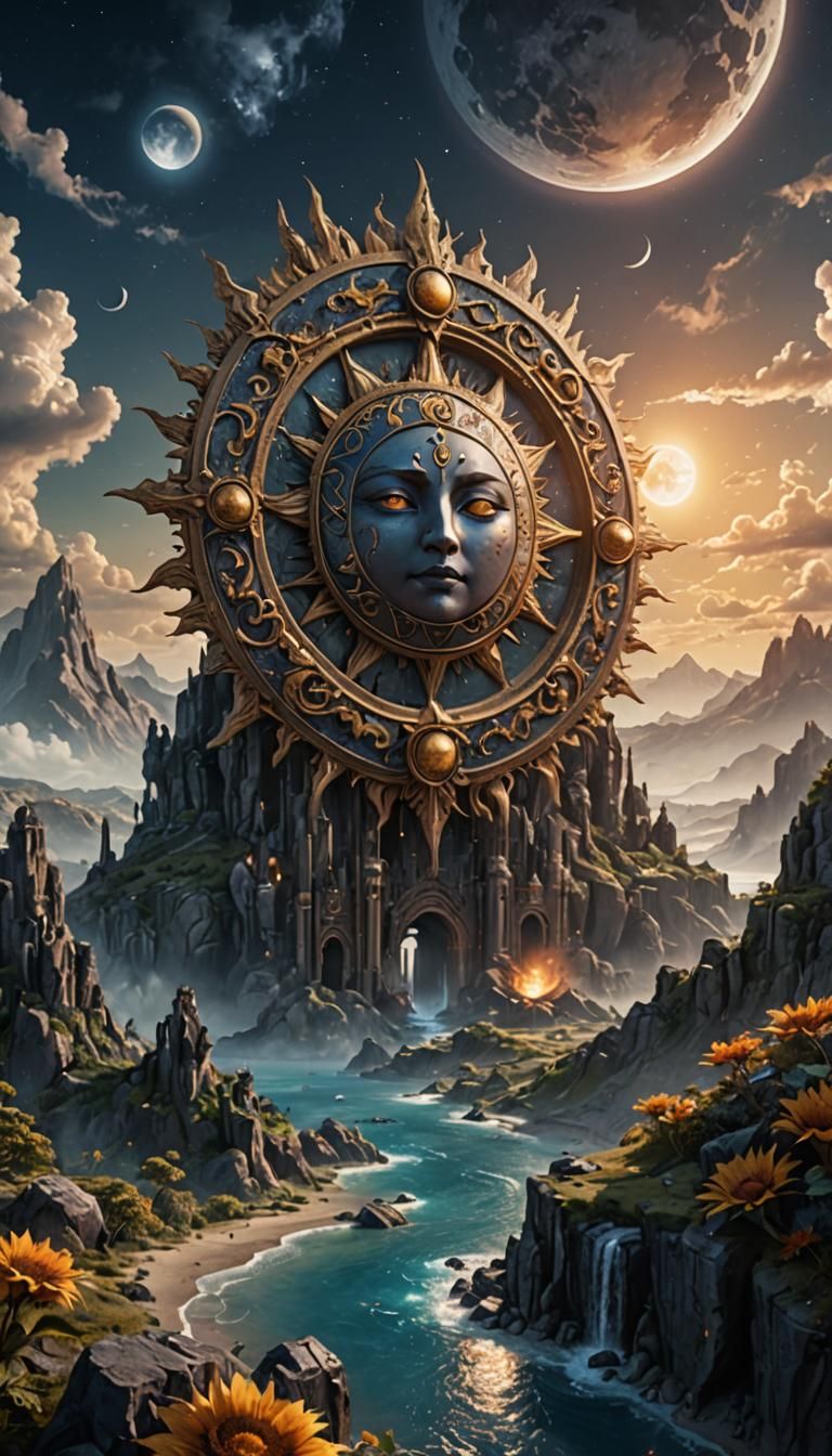 Sun and Moon in Fantastical Digital Painting