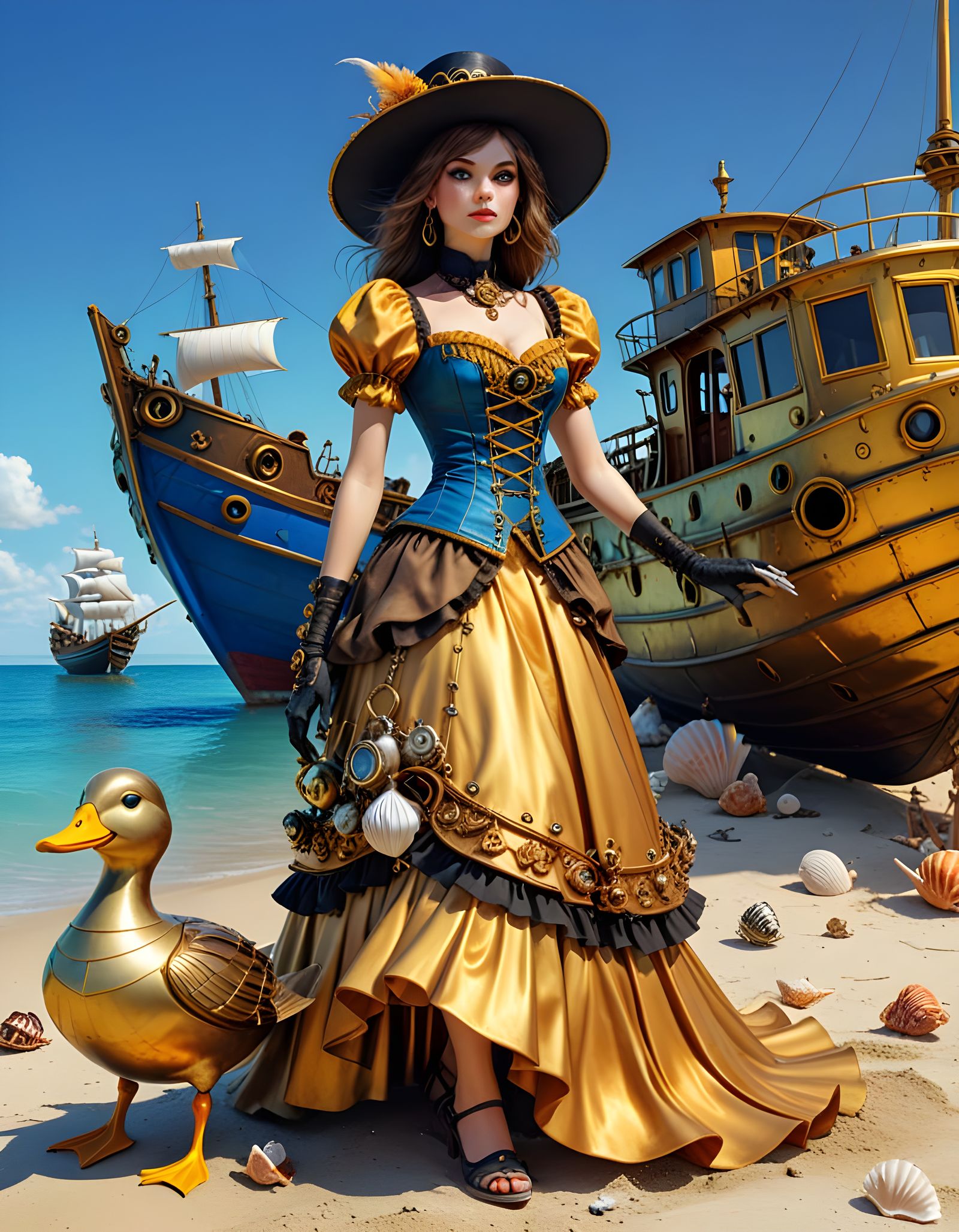 Steampunk Witch's Seaside Vacation in Vivid 3D