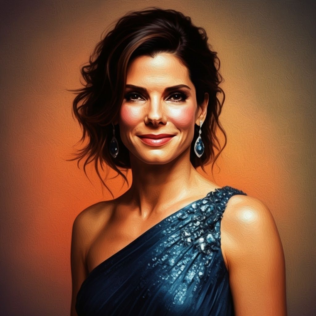 Impressionistic Portrait of Sandra Bullock in Blue Gown