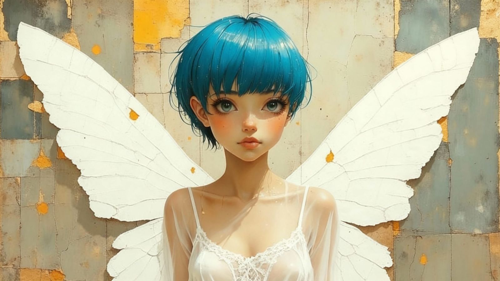 Blue Haired Angel With Butterfly Wings