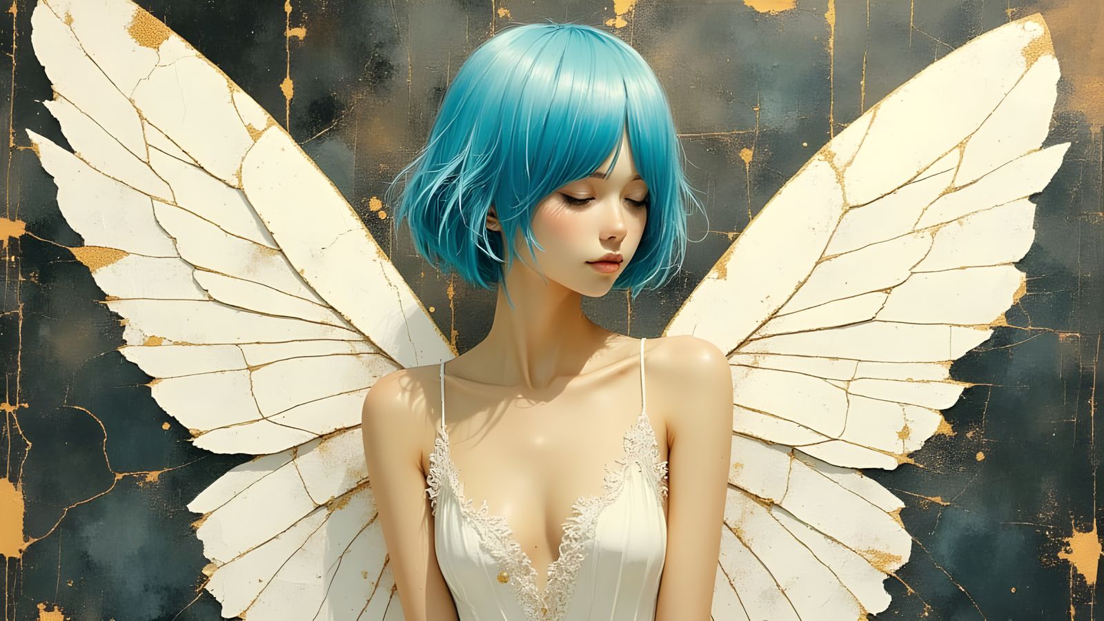 Blue Haired Angel with Butterfly Wings