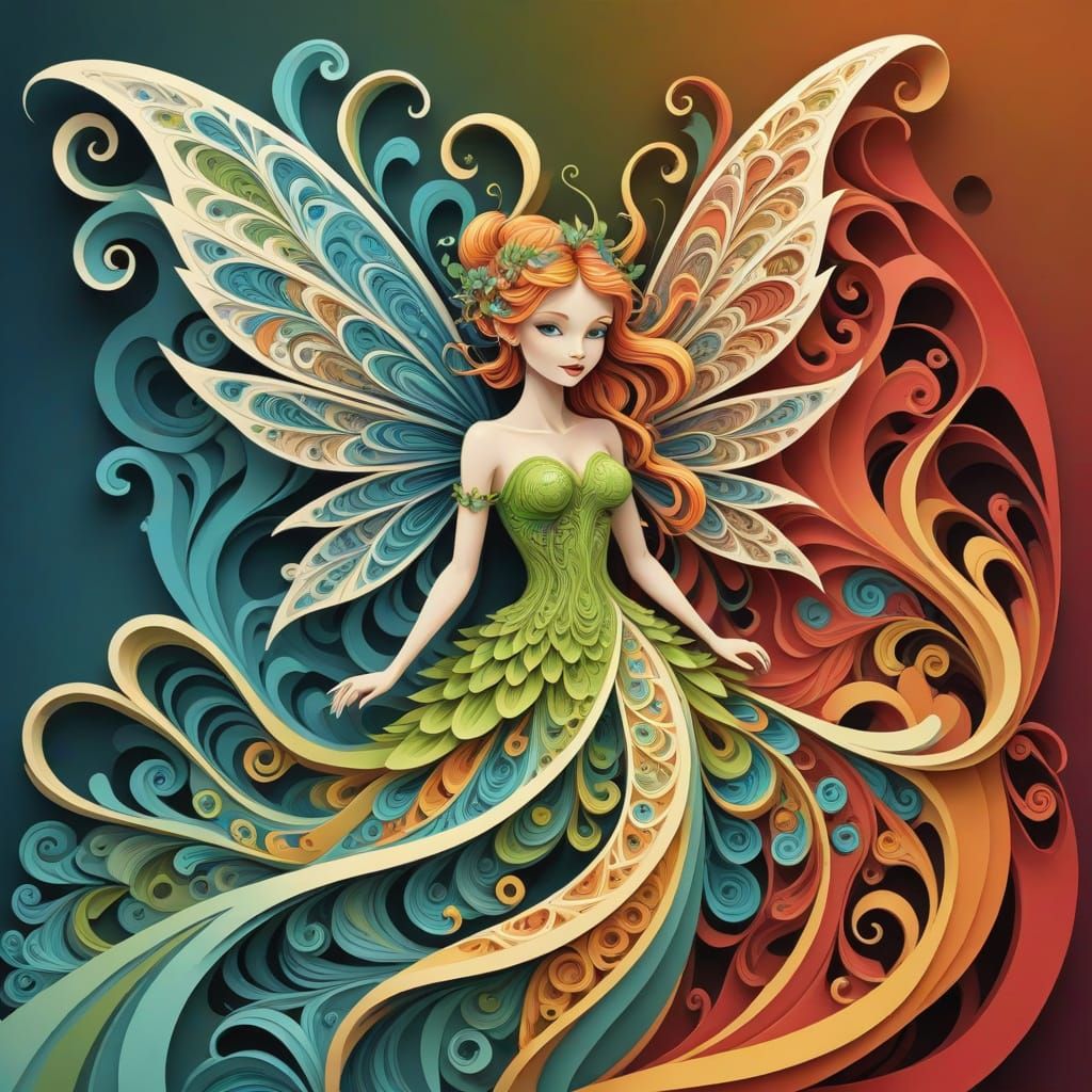 Abstract Fairy with Fractal and Zentangle Elements