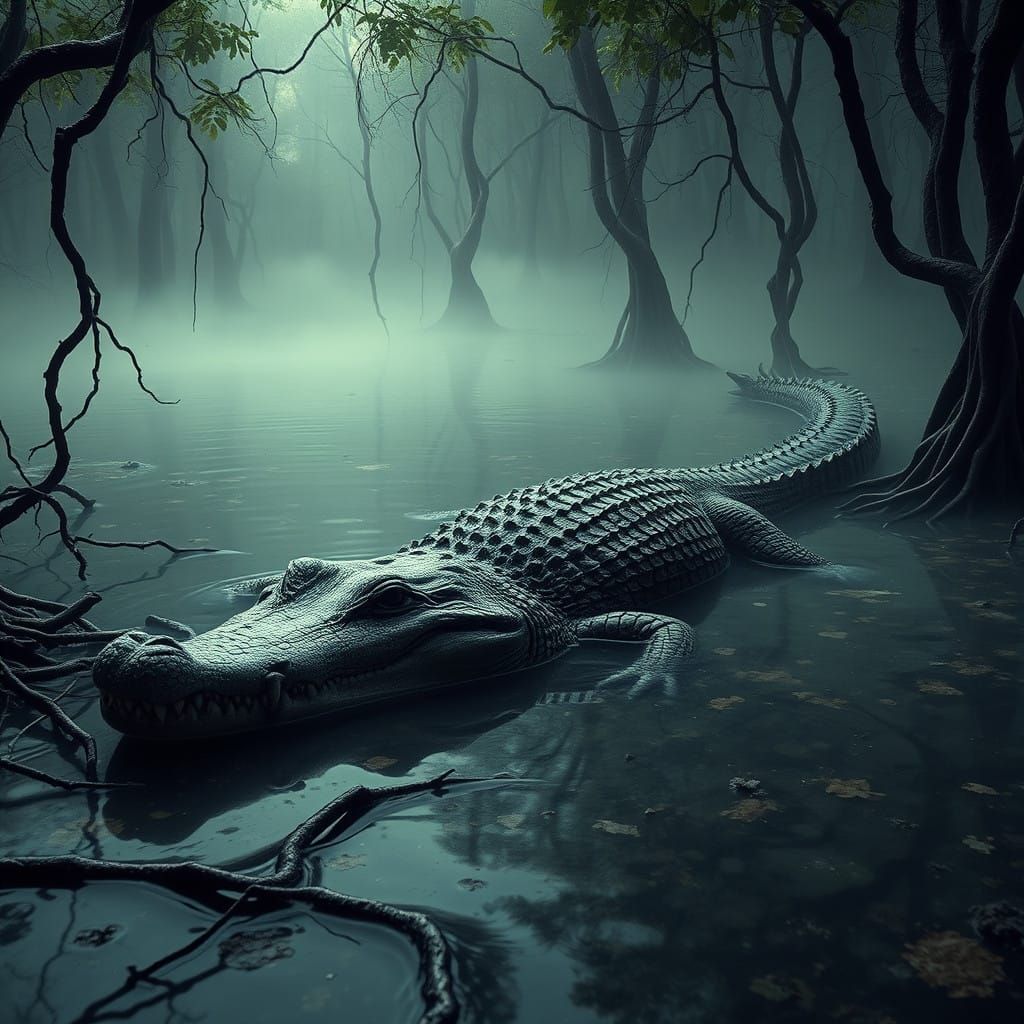 Majestic Saltwater Crocodile in Mysterious Swamp