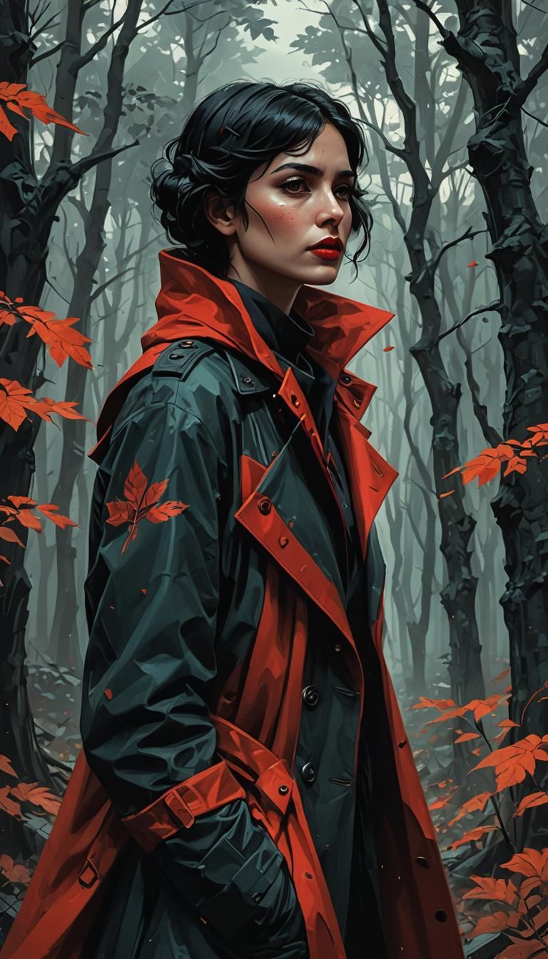 Syrian Woman in Dark Forest: Charcoal Drawing