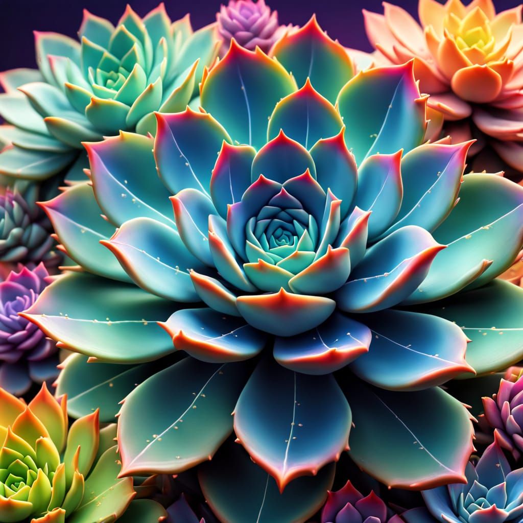 Succulents in Vibrant Fractal Harmony