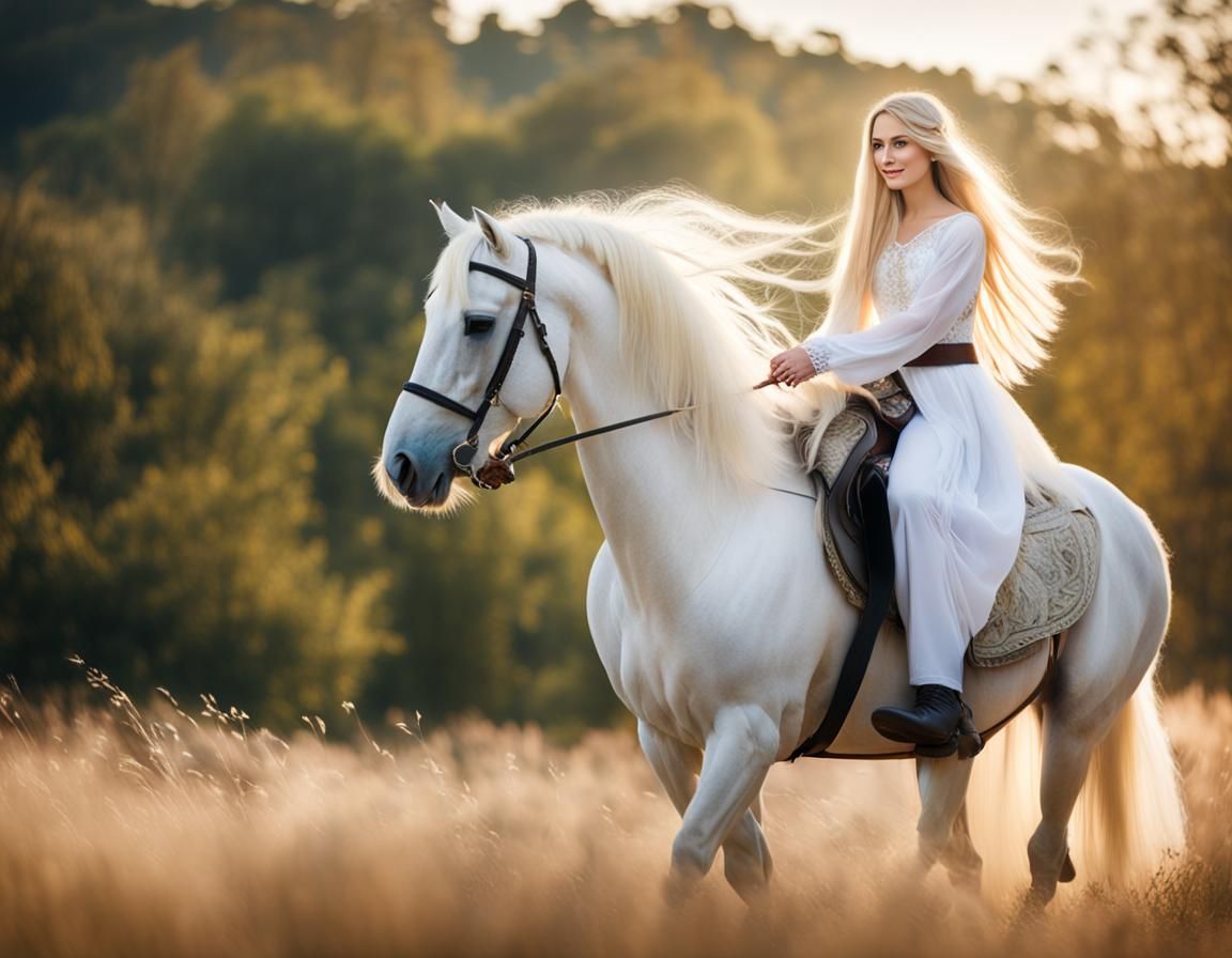 Lady Godiva on White Horse: Professional Photography