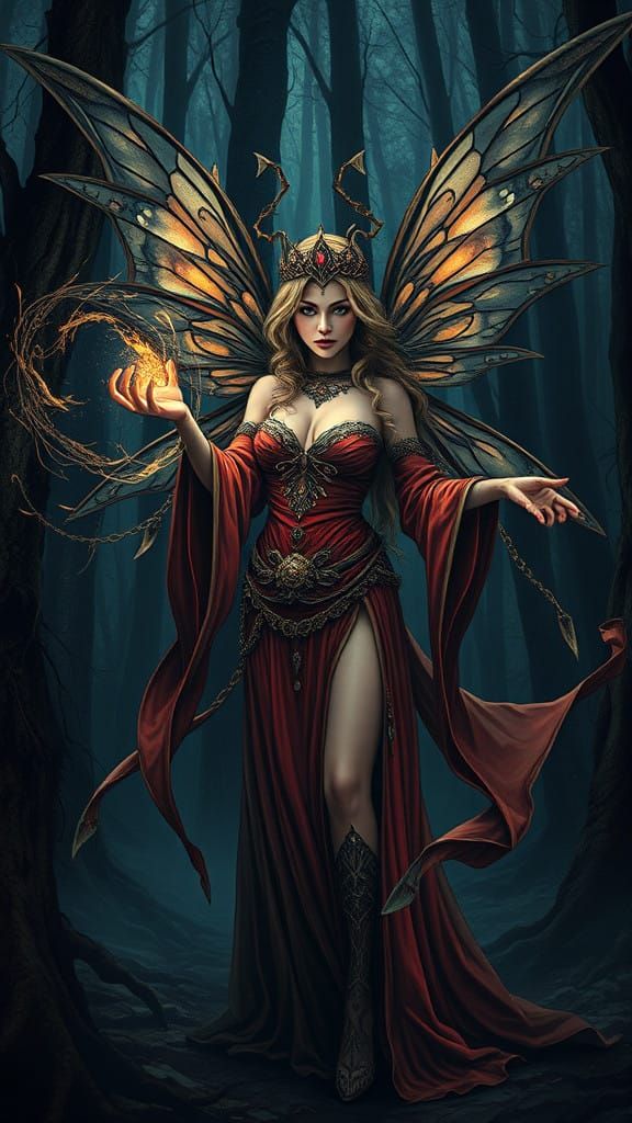 Mysterious Fae Enchantress in a Haunting Forest