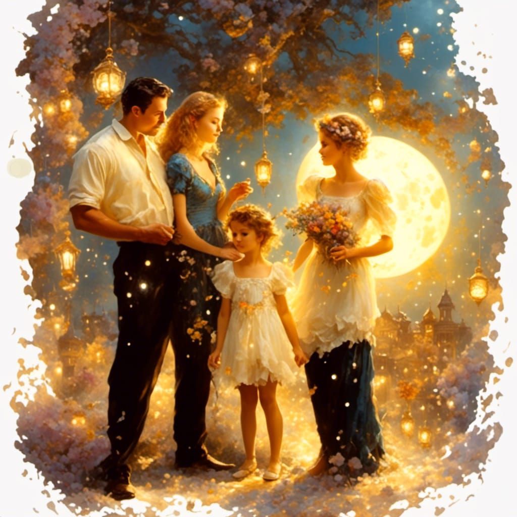 Elven Sommernacht Ball with Dancing Couple, Kinkade Style