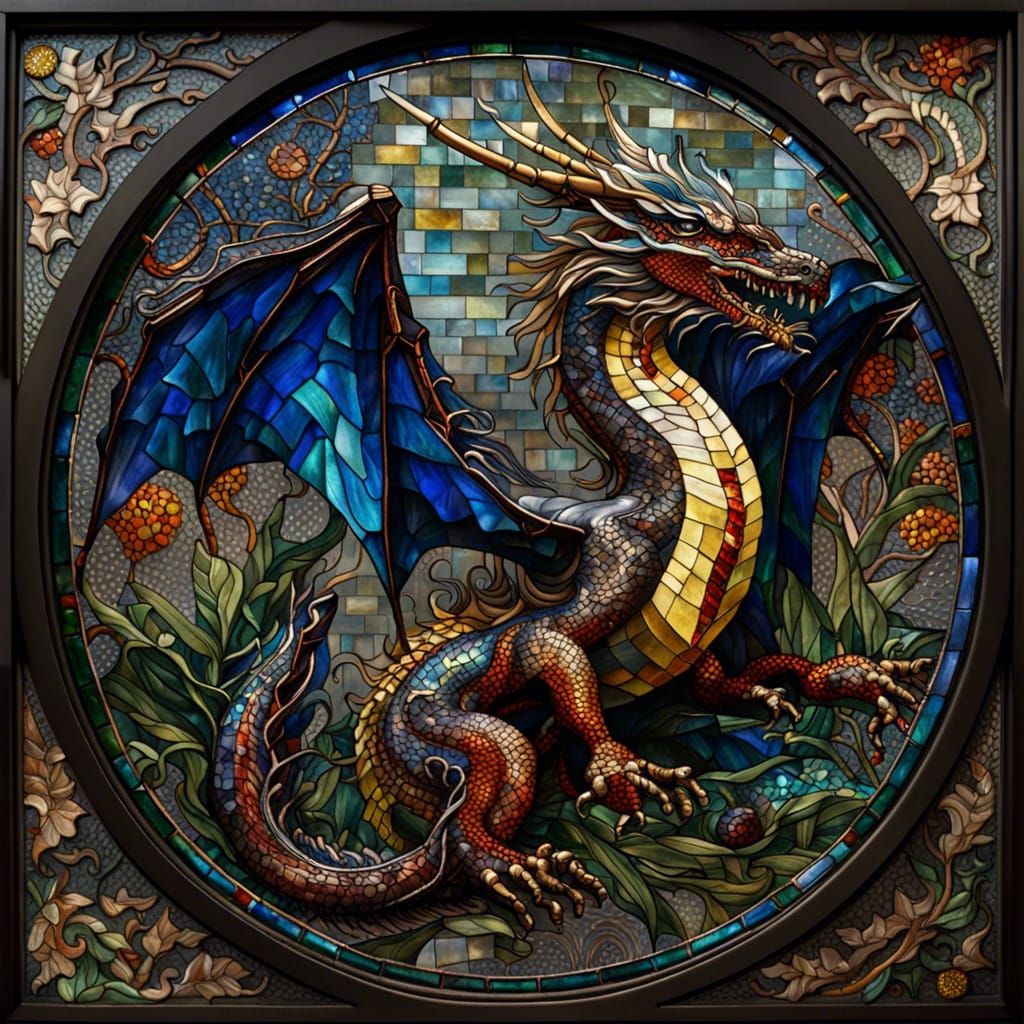 Stained Glass Dragon Mosaic: Ethereal and Intricate