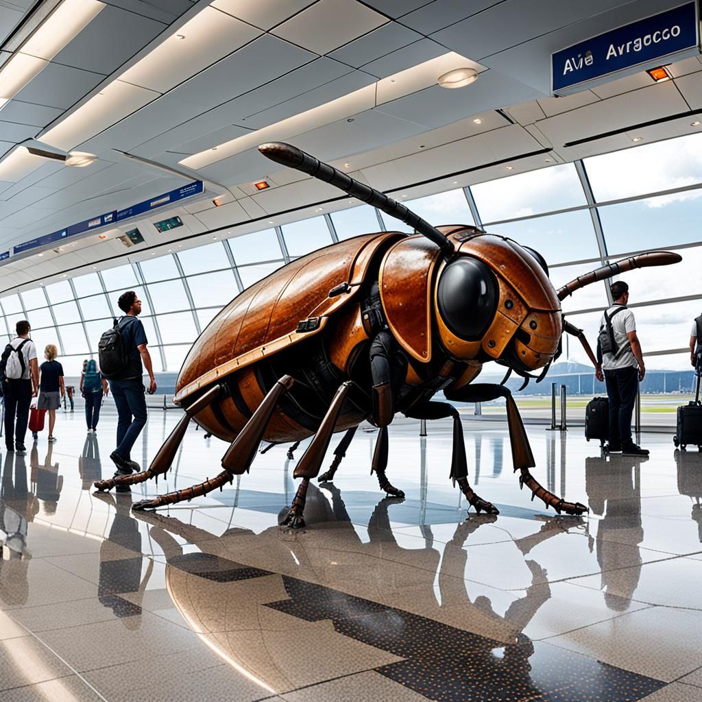 Giant Cockroach Observes Airport Tourists