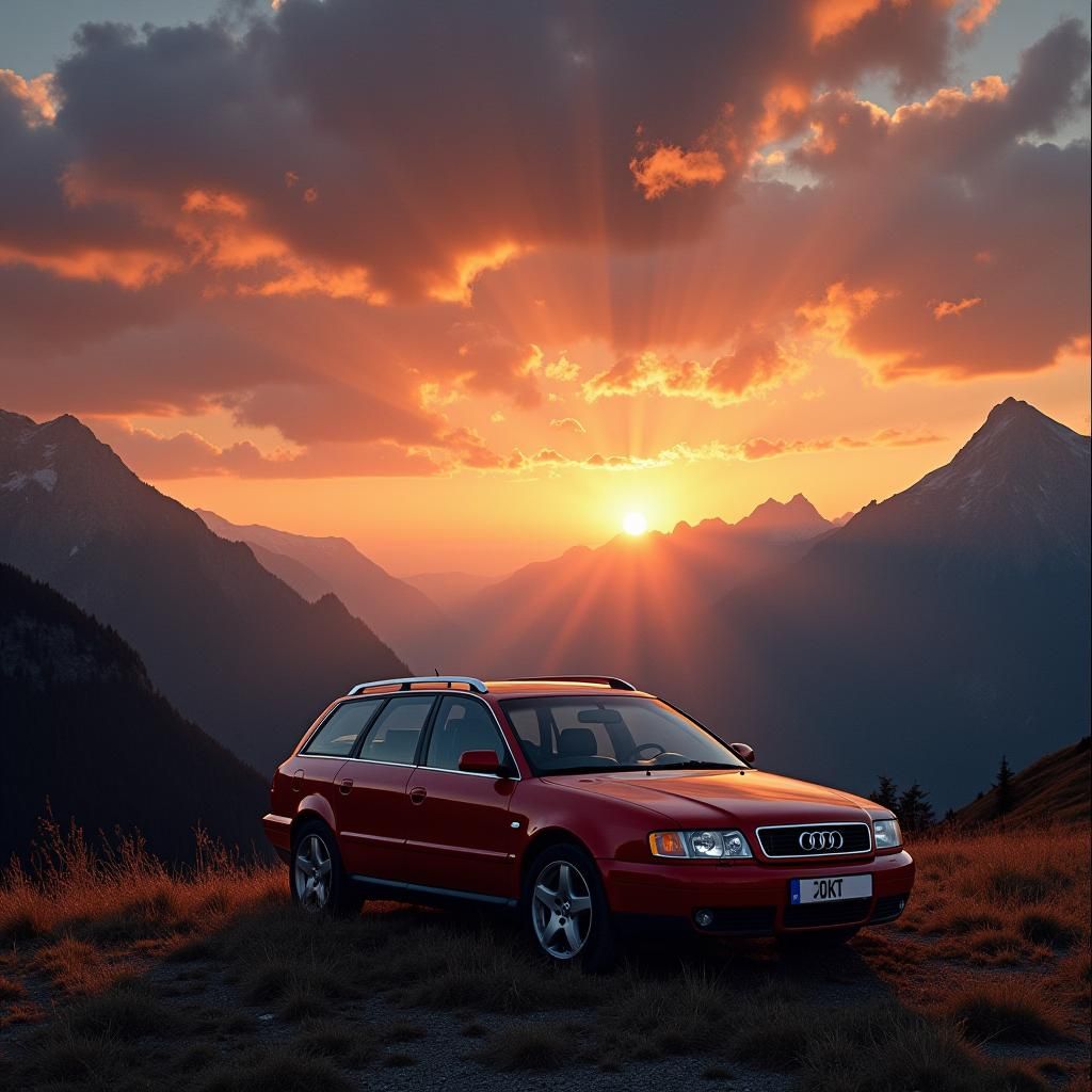Wine-Red Audi A4 Avant at Alpine Sunset