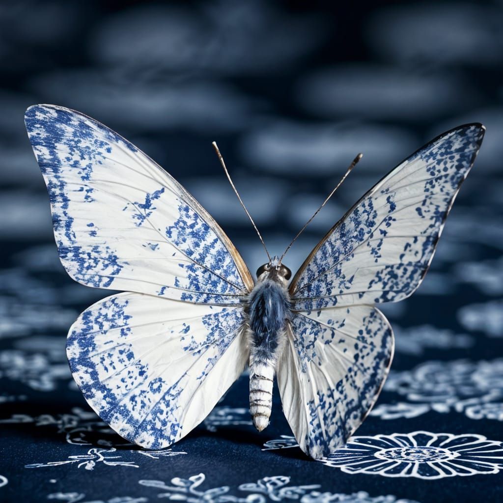 Exquisite Chinoiserie Butterfly with Porcelain-Inspired Wing...