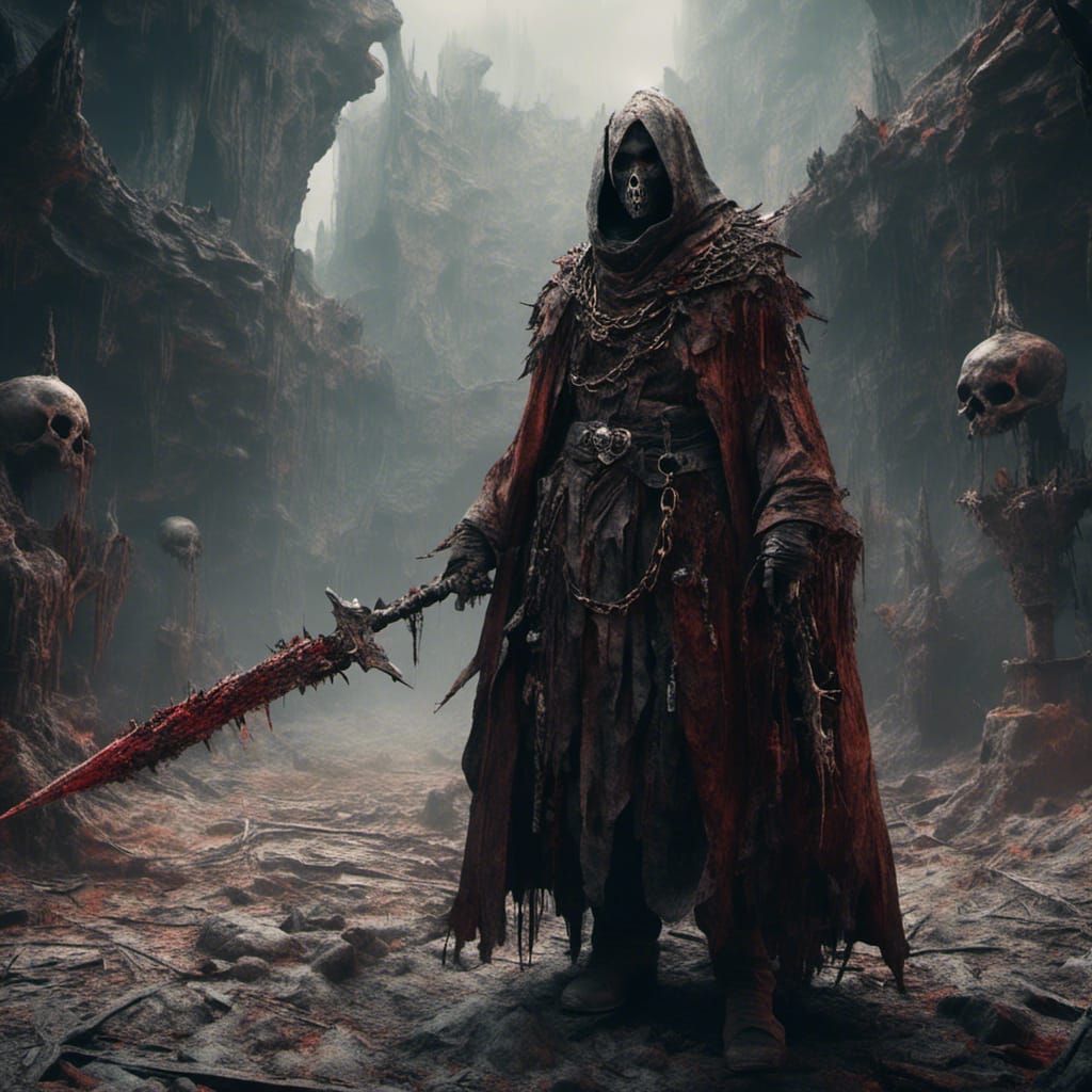 Shadar-Kai Monk with Spiked Chain in Dark Fantasy Style