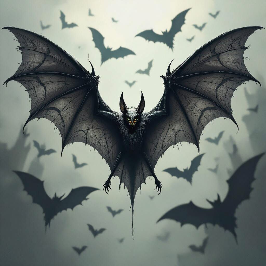 Metallic Razorwing Void-Bats Swarming in Clouds