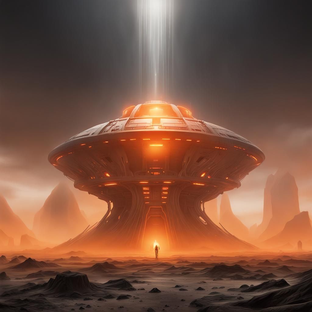 Luminescent Spaceship Emerges on Barren Planet