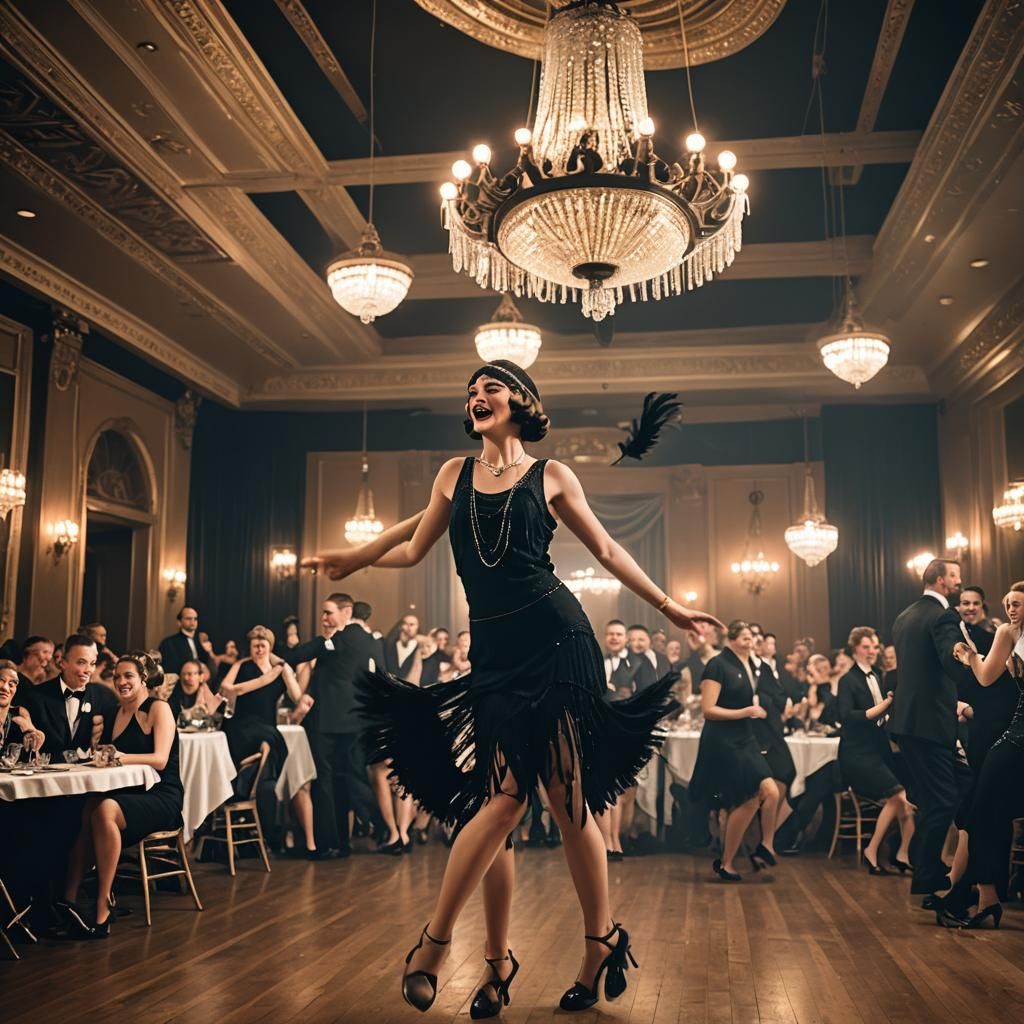 Flapper Girl Dancing Charleston in Ballroom