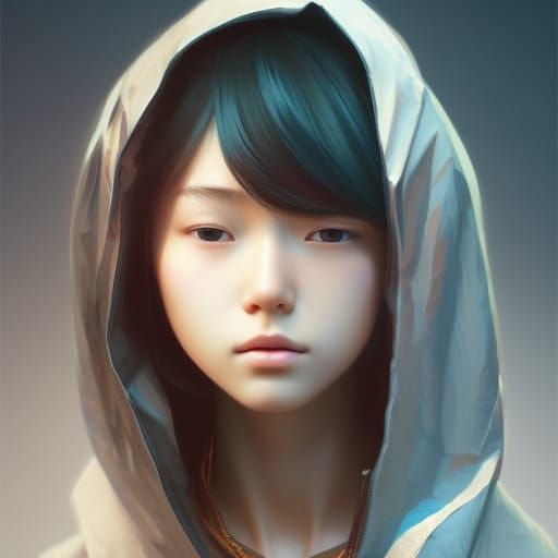 Detailed Portrait of Japanese Girl, Digital Art