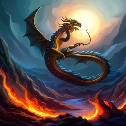 Fire-Breathing Dragon on Glass Rocks: Dark Fantasy Art