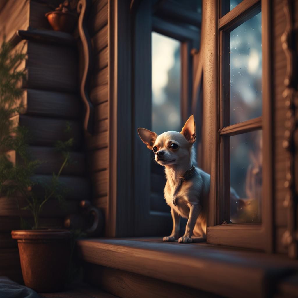 Sad Chihuahua Waiting: Detailed Matte Painting