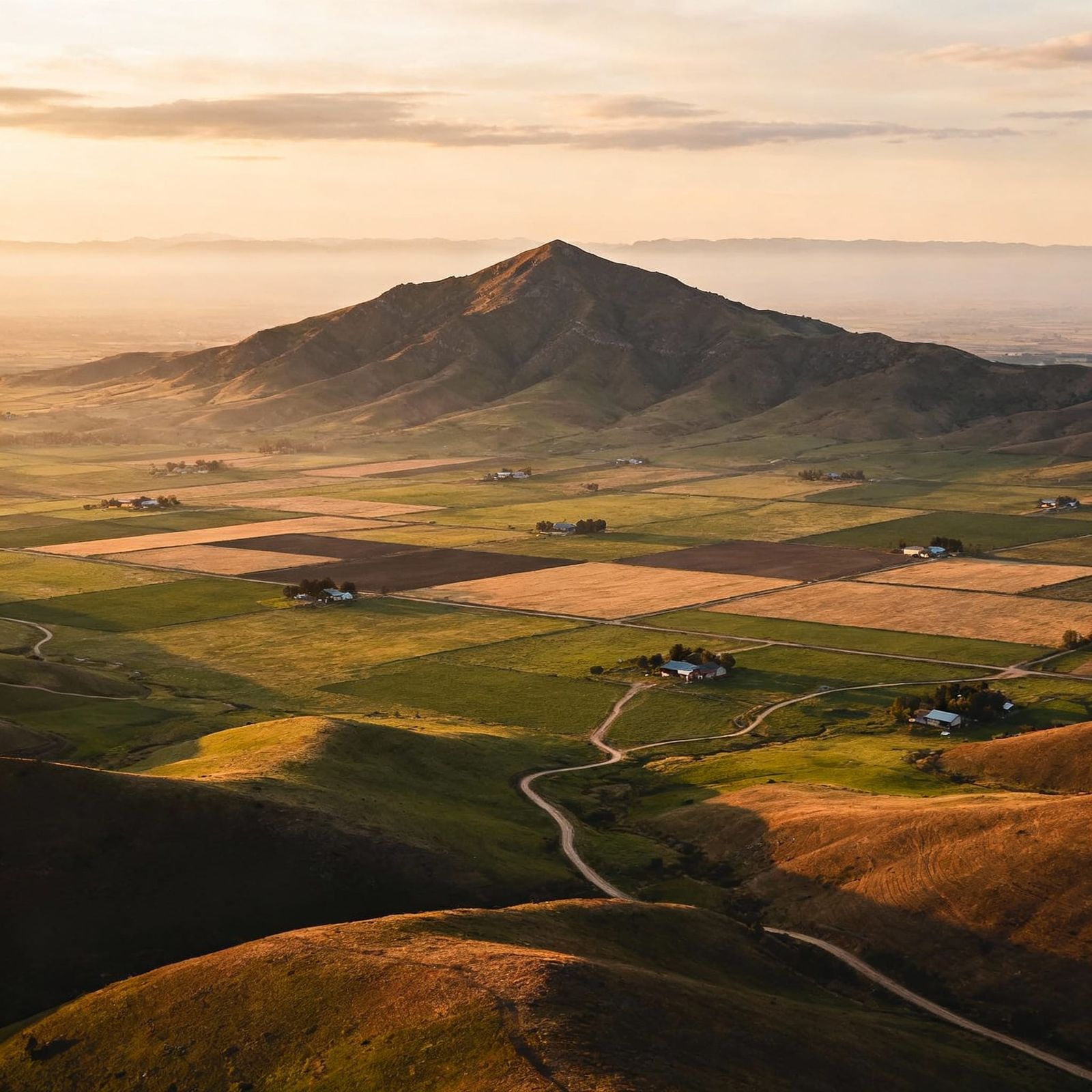 Mountain View Over Farmland Landscape