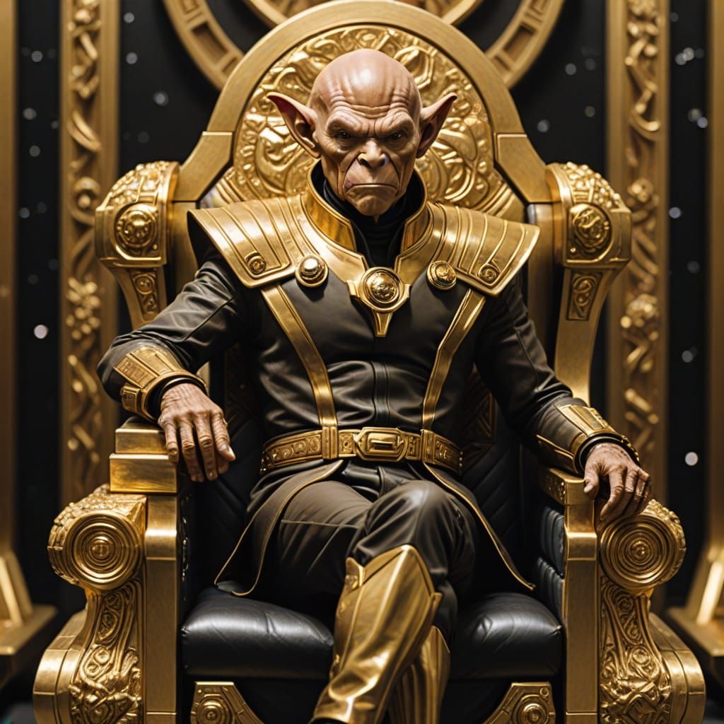 Ferengi Seated on Ornate Gold Latinum Throne
