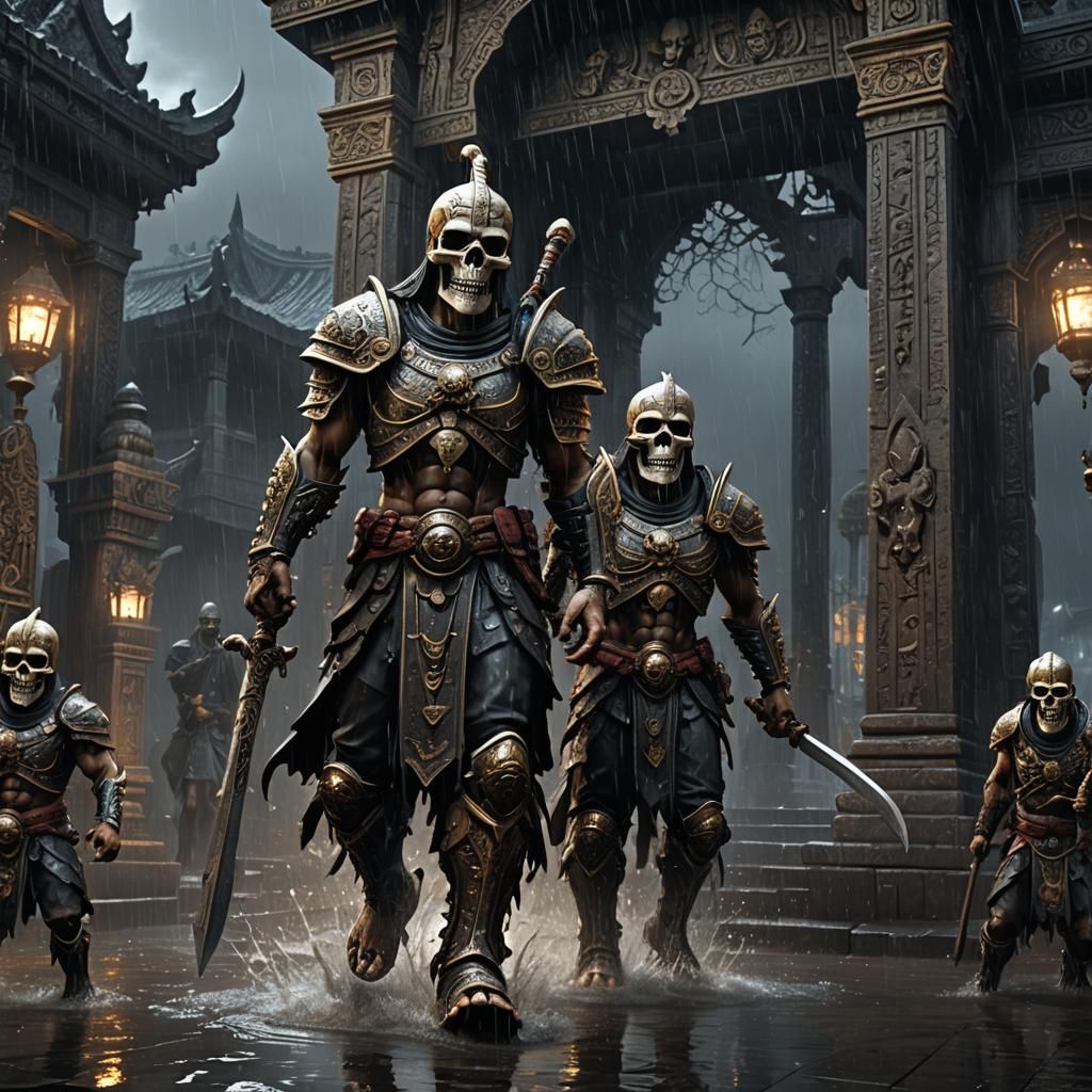 Dark Fantasy Warriors Carry Dead to Temple