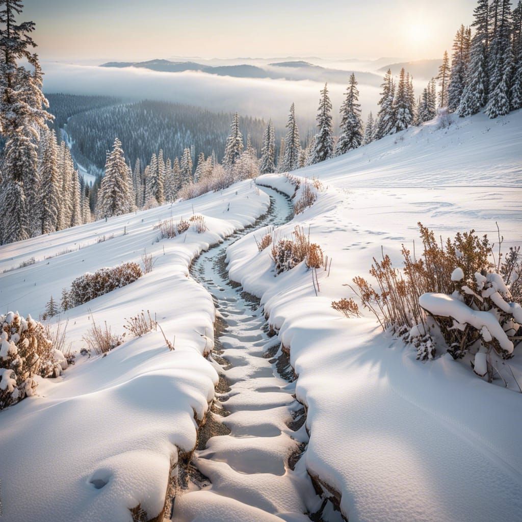 Snowy Path Through Winter Wilderness Adventure