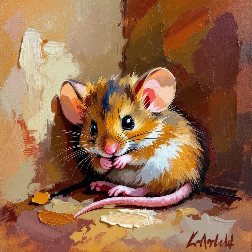 Mouse Portrait with Impasto Oil Painting Technique