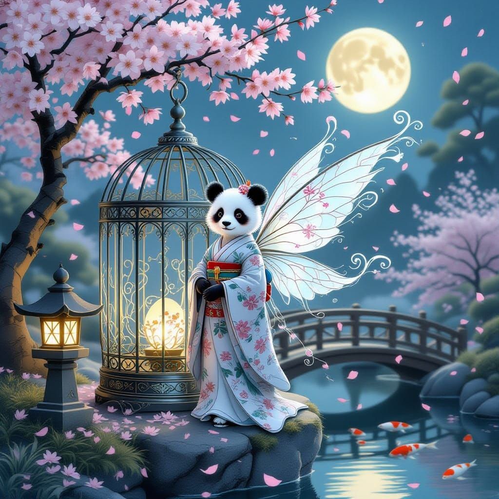 Panda Fairy in Enchanted Japanese Garden