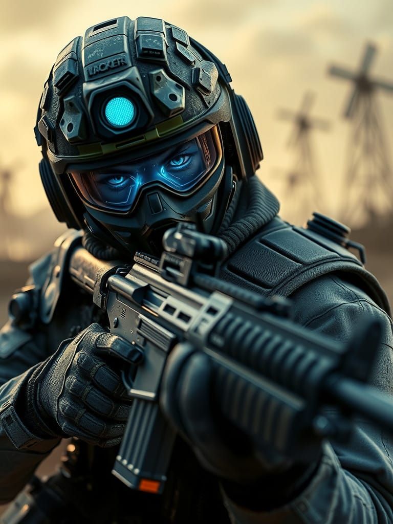 Future Soldier in Gritty, Futuristic Landscape